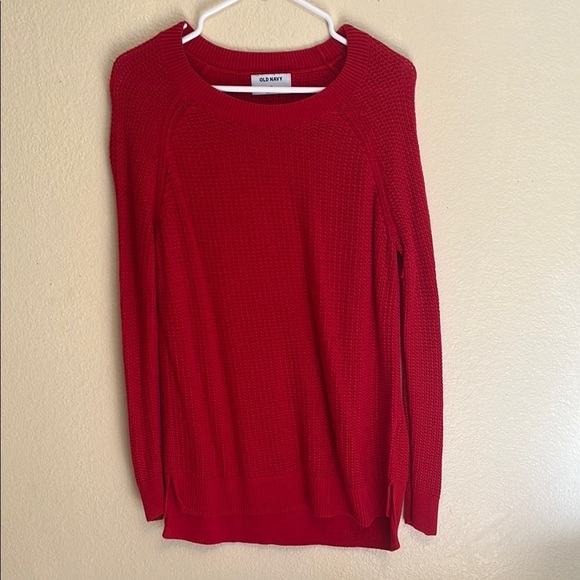 Old Navy Red Crew Neck Sweater Vibrant Knit Pullover - Picture 1 of 3